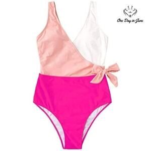 Sweatyrocks V Neck Color Block One Piece Swimsuit Size L